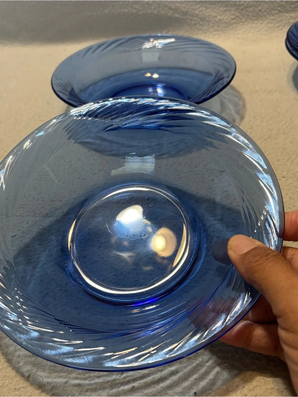 Vtg. Pyrex Festiva Cobalt Blue Swirl Glass Cereal Bowls - Set of 3